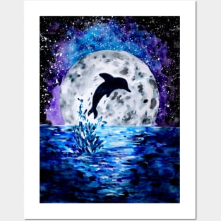 Dolphin Ocean and Moon Posters and Art